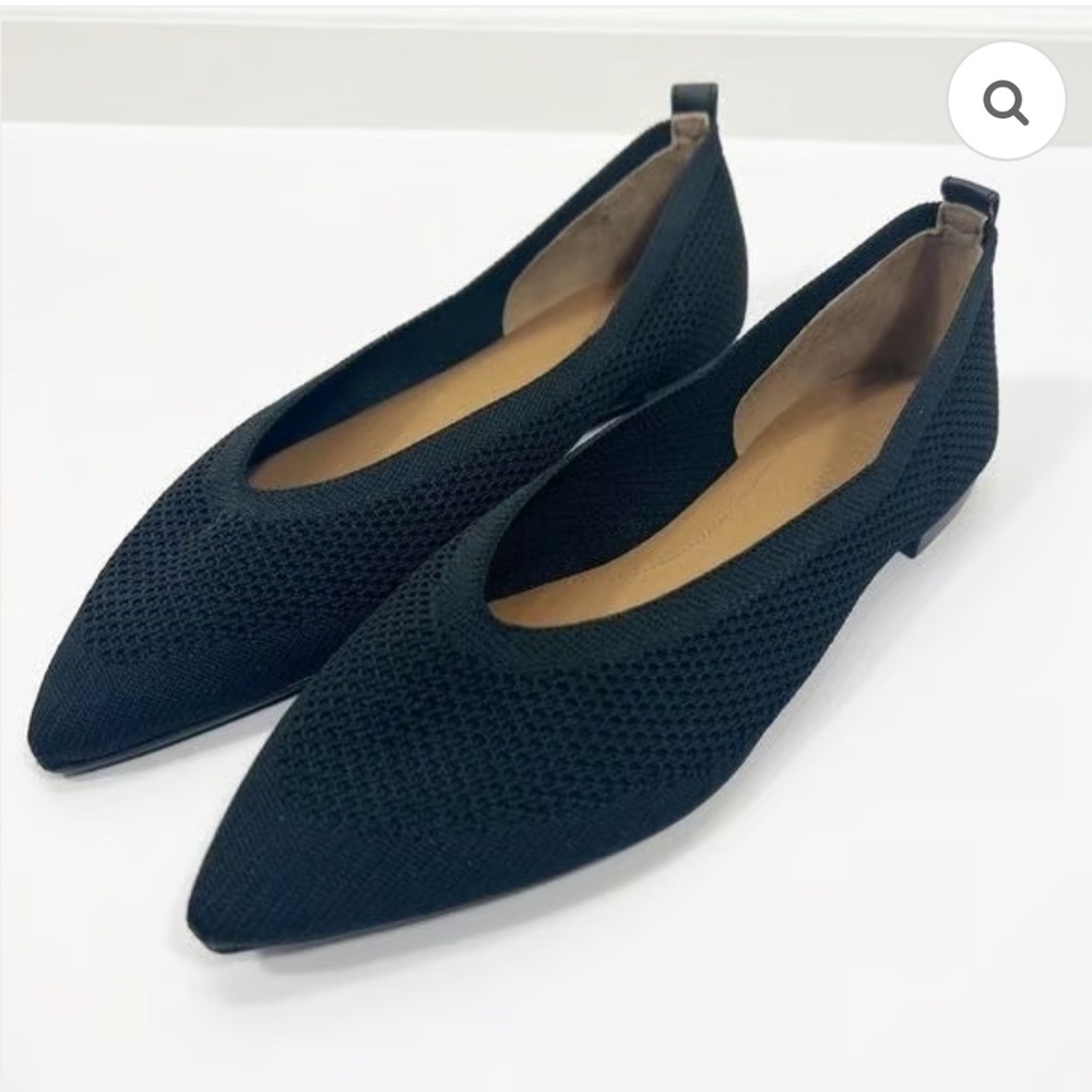 Everlane Black Flats with Pointed Toe and Stretchy Knit